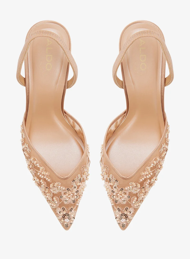 Aldo LIGHT BEIGE Embellished Pointed Toe Ankle Strap Pumps for Women | Best Price UAE